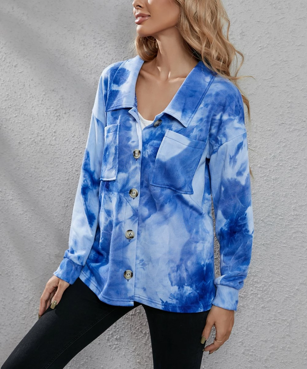 Deals π Z Avenue Blue Tie-Dye Button-Up Jacket - Plus β€οΈ - Image 2