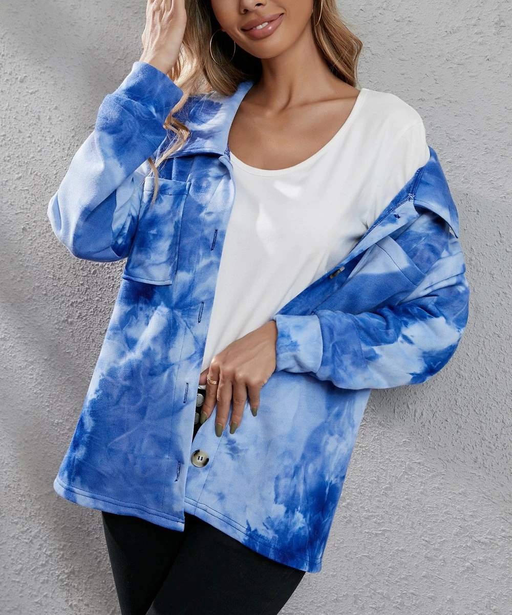 Deals π Z Avenue Blue Tie-Dye Button-Up Jacket - Plus β€οΈ - Image 3