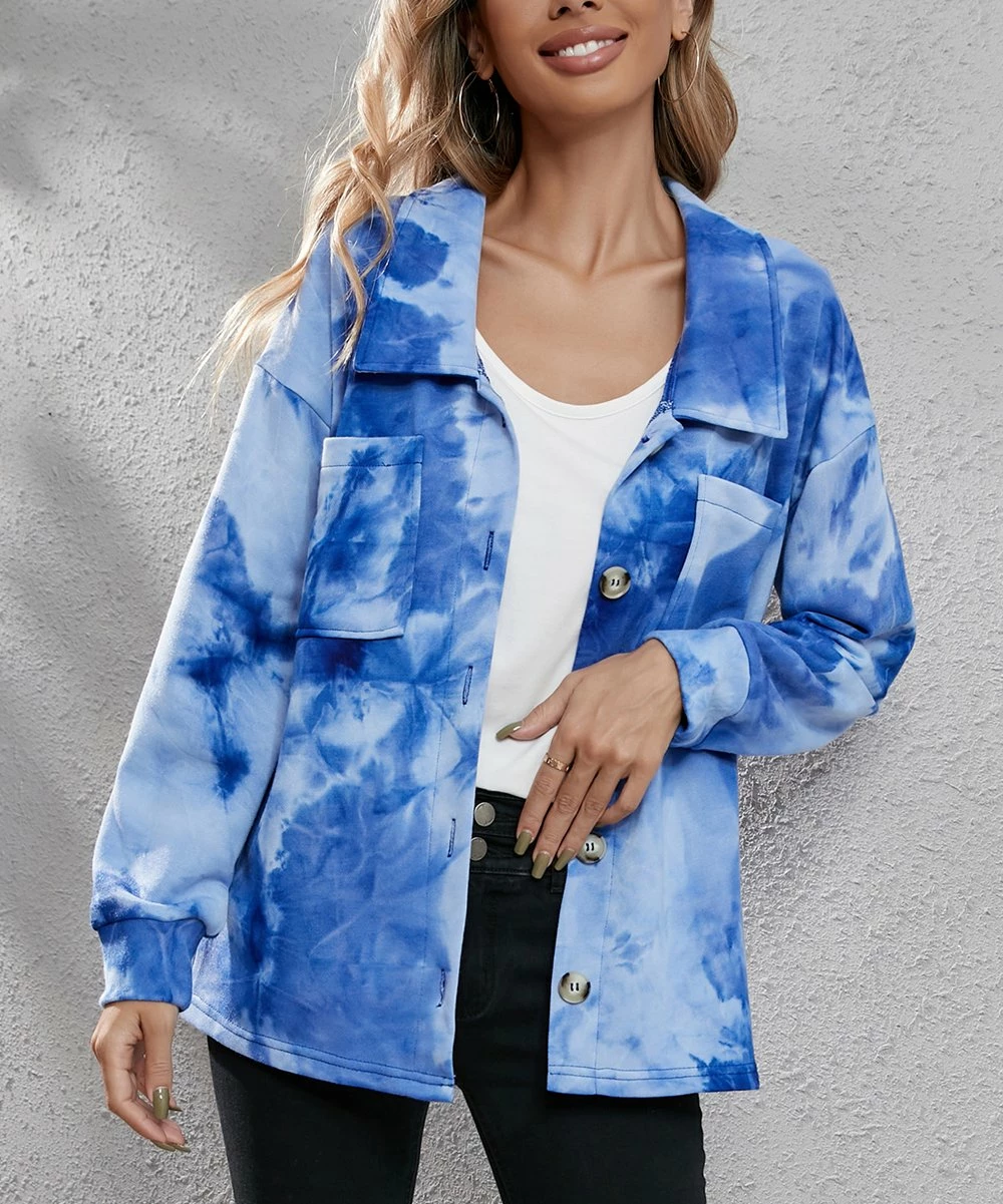 Deals π Z Avenue Blue Tie-Dye Button-Up Jacket - Plus β€οΈ - Image 4