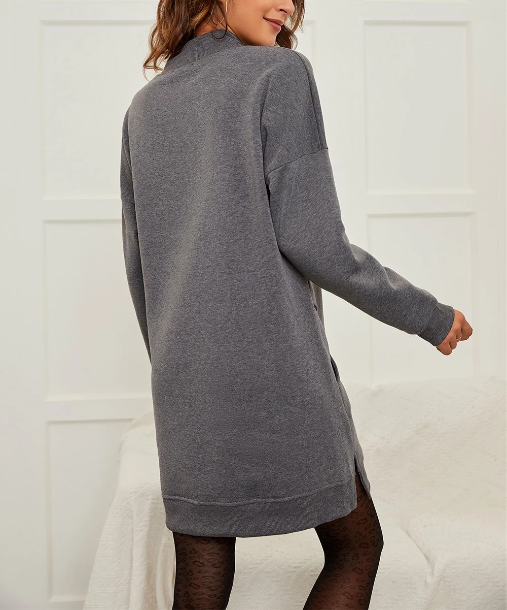 Best deal π― Z Avenue Gray Mock Neck Sweatshirt π Dress - π© Women & Plus β - Image 2