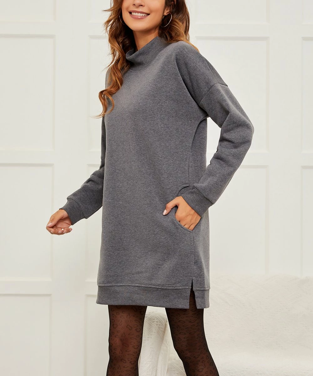 Best deal π― Z Avenue Gray Mock Neck Sweatshirt π Dress - π© Women & Plus β - Image 5