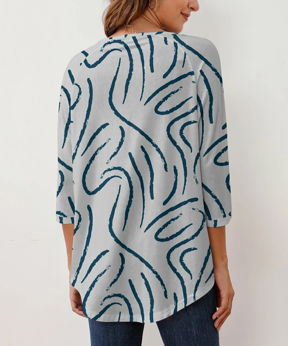 Best deal β¨ Z Avenue Gray & Teal Abstract Scoop Neck Three-Quarter Sleeve Top - Plus π - Image 2