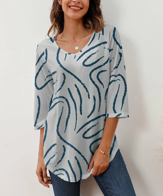 Best deal β¨ Z Avenue Gray & Teal Abstract Scoop Neck Three-Quarter Sleeve Top - Plus π