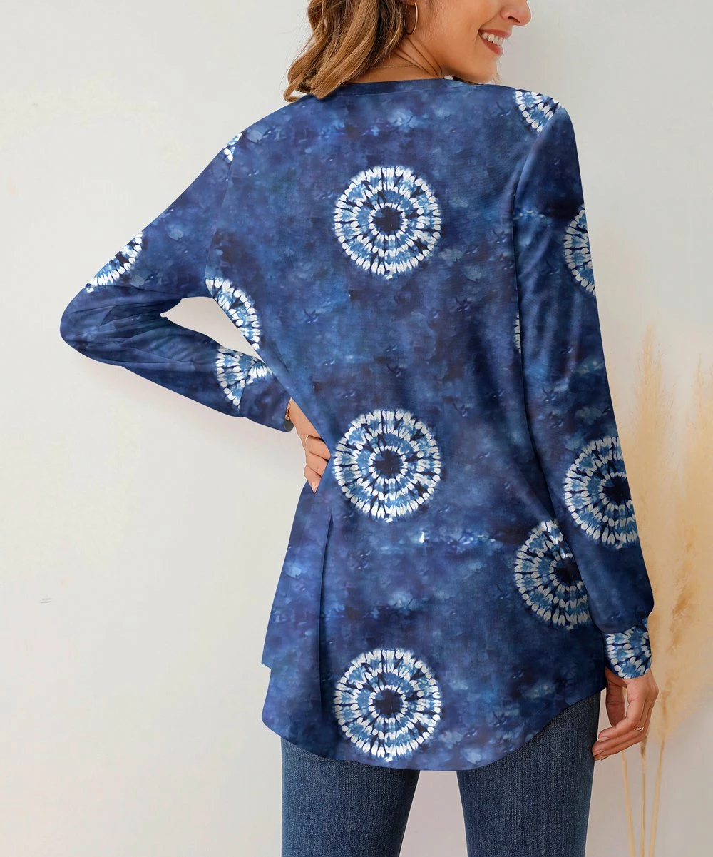 Best Sale ๐ฏ Z Avenue Blue Tie-Dye Long-Sleeve V-Neck Tunic - Plus ๐ 4 Best Sale ๐ฏ Z Avenue Blue Tie-Dye Long-Sleeve V-Neck Tunic - Plus ๐ - Image 2