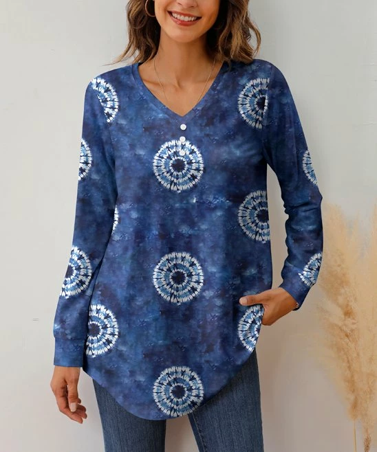 Best Sale ๐ฏ Z Avenue Blue Tie-Dye Long-Sleeve V-Neck Tunic - Plus ๐ 3 Best Sale ๐ฏ Z Avenue Blue Tie-Dye Long-Sleeve V-Neck Tunic - Plus ๐