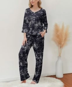 Outlet π Z Avenue Black & Charcoal Tie-Dye V-Neck Tee & Pocket Lounge Pants - Plus π