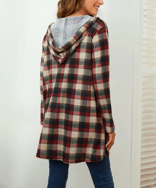 Deals π Z Avenue Red & Gray Plaid Longline Hoodie - π© Women & Plus π― - Image 3
