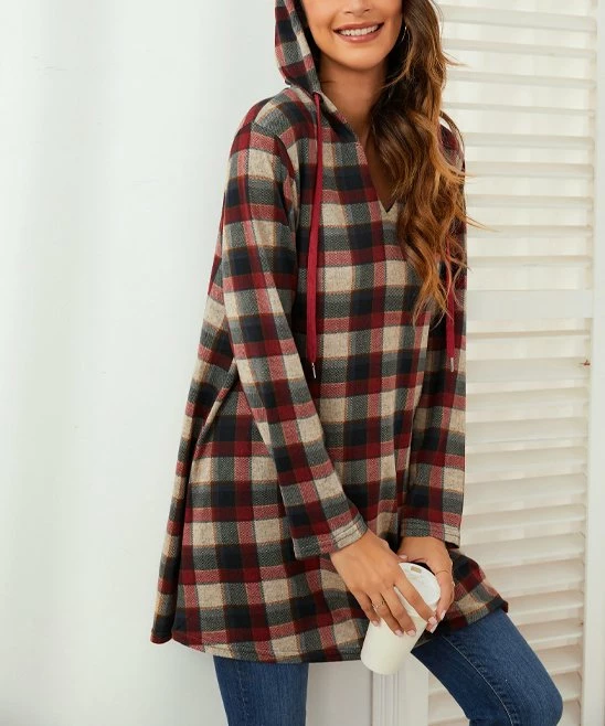 Deals π Z Avenue Red & Gray Plaid Longline Hoodie - π© Women & Plus π― - Image 5