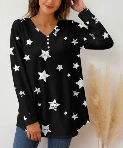 Coupon 😉 Z Avenue Black Star Long-Sleeve V-Neck Tunic - 👩 Women 🎉