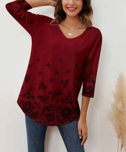 New π₯ Z Avenue Red Floral Three-Quarter Sleeve Tunic - Plus βοΈ