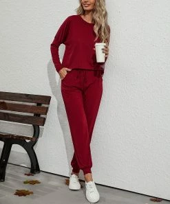 Budget π― Z Avenue Wine Crewneck Long Sleeve Tee & Wine Pocket Joggers - π© Women π