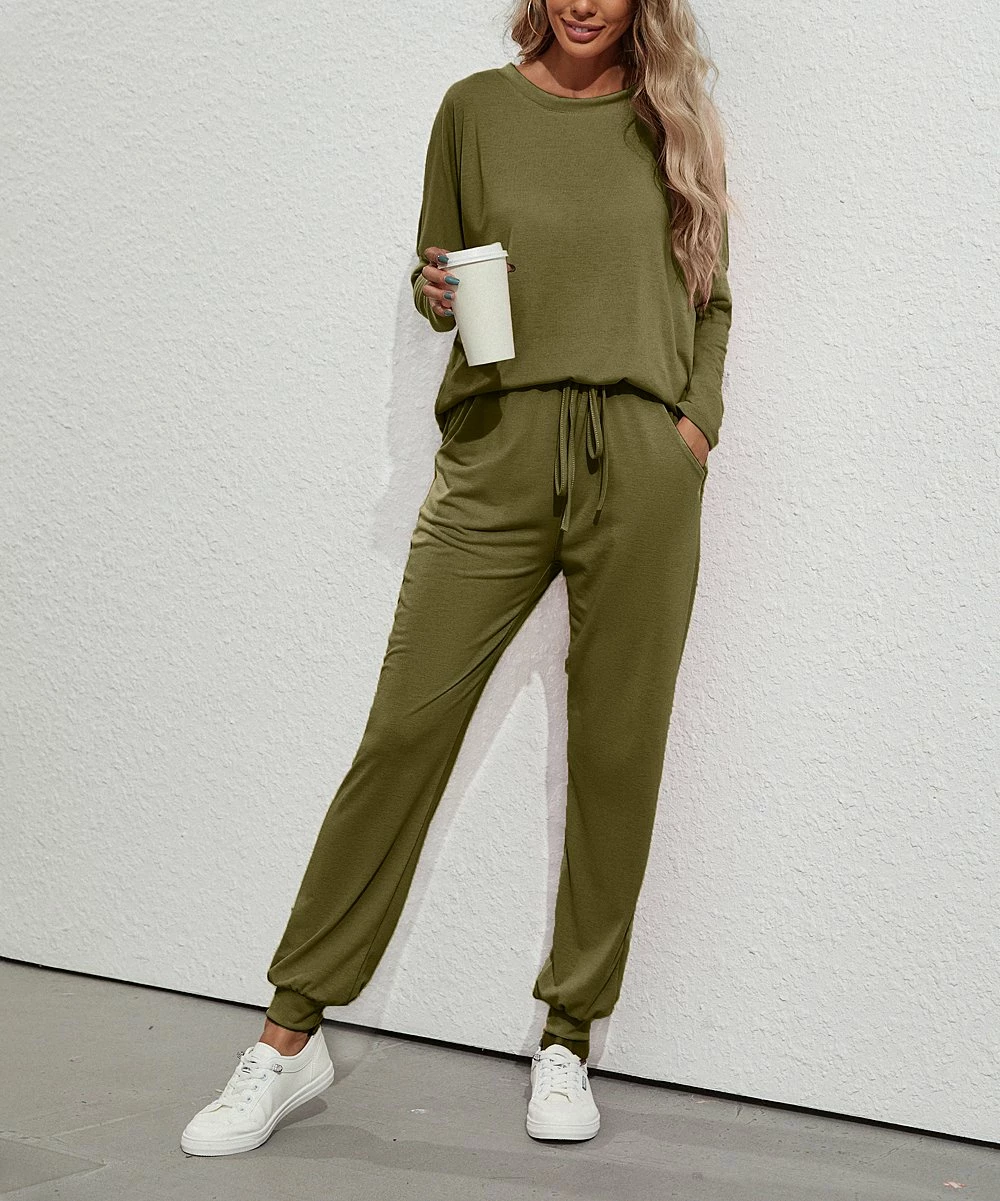 Top 10 π€© Z Avenue Olive Crewneck Long Sleeve Tee & Olive Pocket Joggers - π© Women & Juniors π