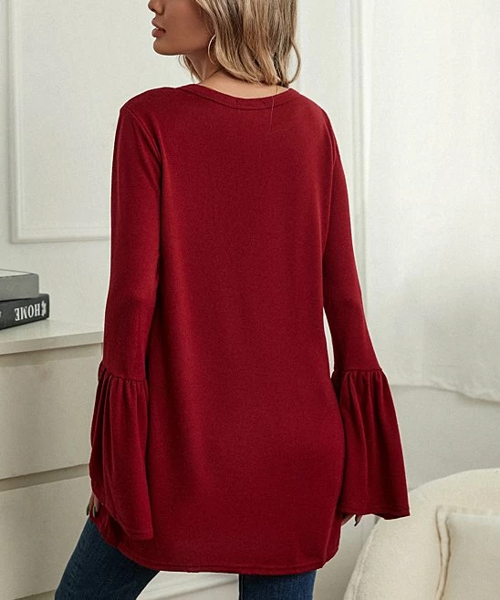 New โค๏ธ Z Avenue Burgundy Bell-Sleeve Tunic - ๐ฉ Women & Plus ๐ฏ 4 New โค๏ธ Z Avenue Burgundy Bell-Sleeve Tunic - ๐ฉ Women & Plus ๐ฏ - Image 2