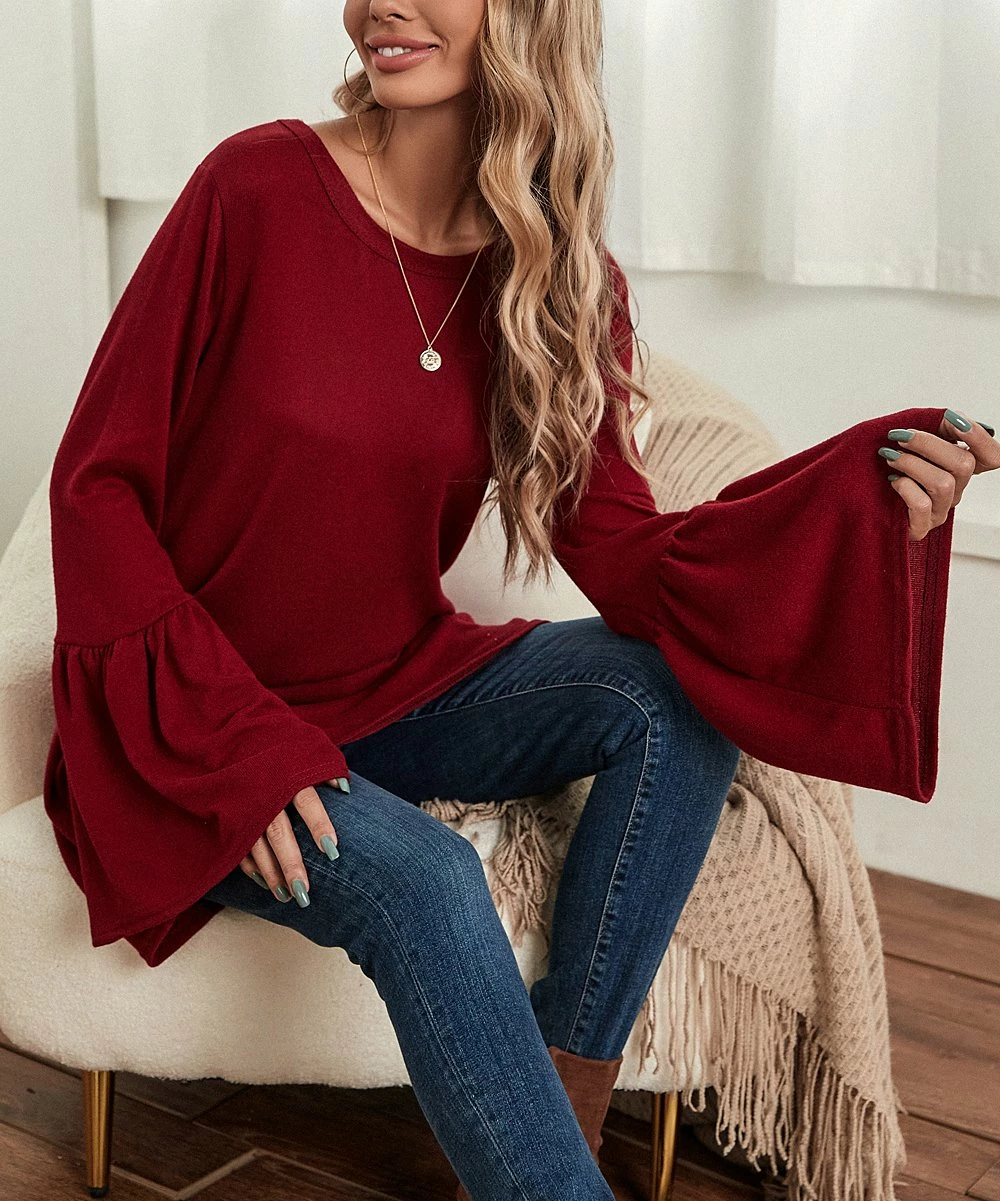 New โค๏ธ Z Avenue Burgundy Bell-Sleeve Tunic - ๐ฉ Women & Plus ๐ฏ 5 New โค๏ธ Z Avenue Burgundy Bell-Sleeve Tunic - ๐ฉ Women & Plus ๐ฏ - Image 3