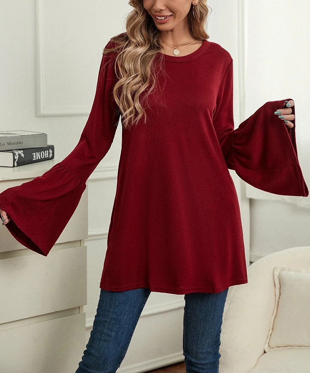 New โค๏ธ Z Avenue Burgundy Bell-Sleeve Tunic - ๐ฉ Women & Plus ๐ฏ 3 New โค๏ธ Z Avenue Burgundy Bell-Sleeve Tunic - ๐ฉ Women & Plus ๐ฏ