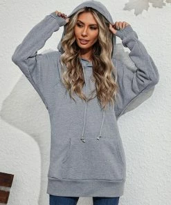 Buy βοΈ Z Avenue Light Gray Kangaroo-Pocket Hoodie - π© Women & Plus π€©