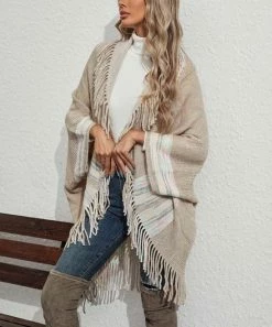 Best deal 👍 Z Avenue Beige Stripe Fringe-Accent Open Cardigan - Juniors 🧨