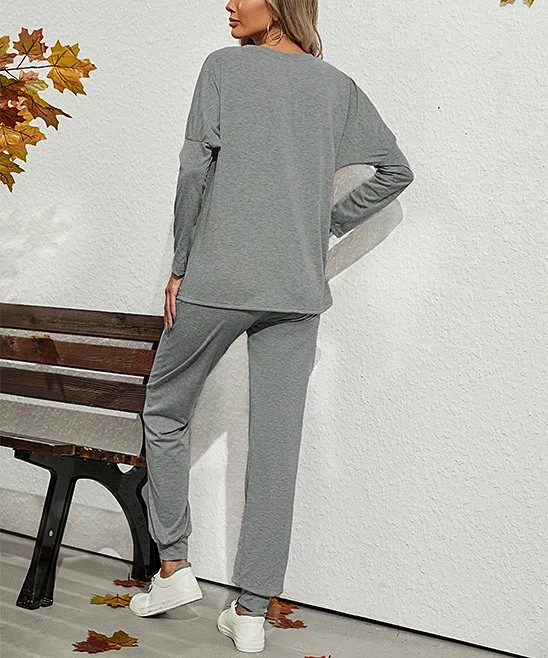 Discount π Z Avenue Dark Gray Crewneck Sweatshirt & Pocket Joggers - π© Women 𧨠- Image 2