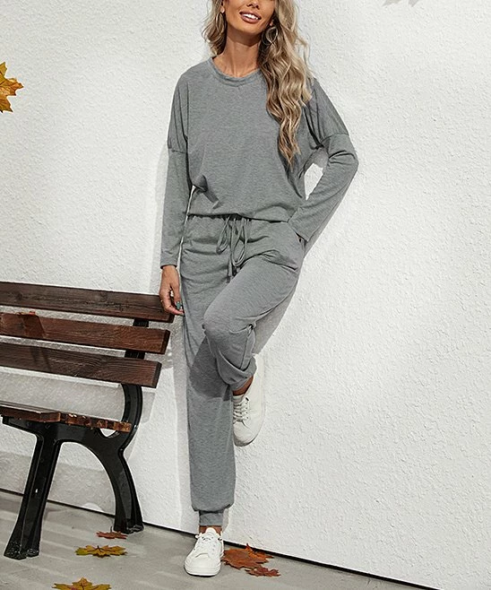 Discount π Z Avenue Dark Gray Crewneck Sweatshirt & Pocket Joggers - π© Women 𧨠- Image 3