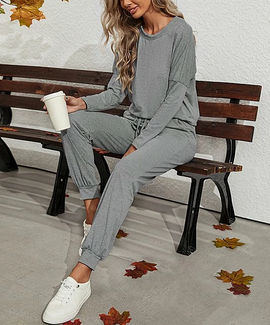 Discount π Z Avenue Dark Gray Crewneck Sweatshirt & Pocket Joggers - π© Women 𧨠- Image 4