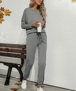 Discount 😀 Z Avenue Dark Gray Crewneck Sweatshirt & Pocket Joggers - 👩 Women 🧨