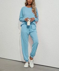 Cheap 😉 Z Avenue Blue Crewneck Sweatshirt & Pocket Joggers - 👩 Women ❤️