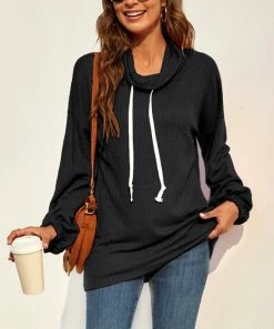 Best deal π€© Z Avenue Black Drawstring Bishop-Sleeve Hoodie - π© Women & Plus π―