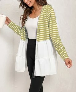 Discount β Z Avenue Yellow & White Stripe Ruffle-Hem Zip-Up Hoodie - π© Women βοΈ