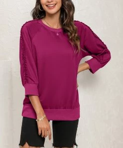 Cheap 🔥 Z Avenue Purple Ruffle-Accent Pullover - 👩 Women & Plus 🎁