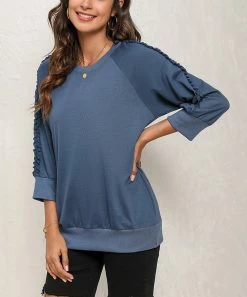 Cheap ❤️ Z Avenue Dark Teal Ruffle-Accent Pullover - 👩 Women & Plus 💯