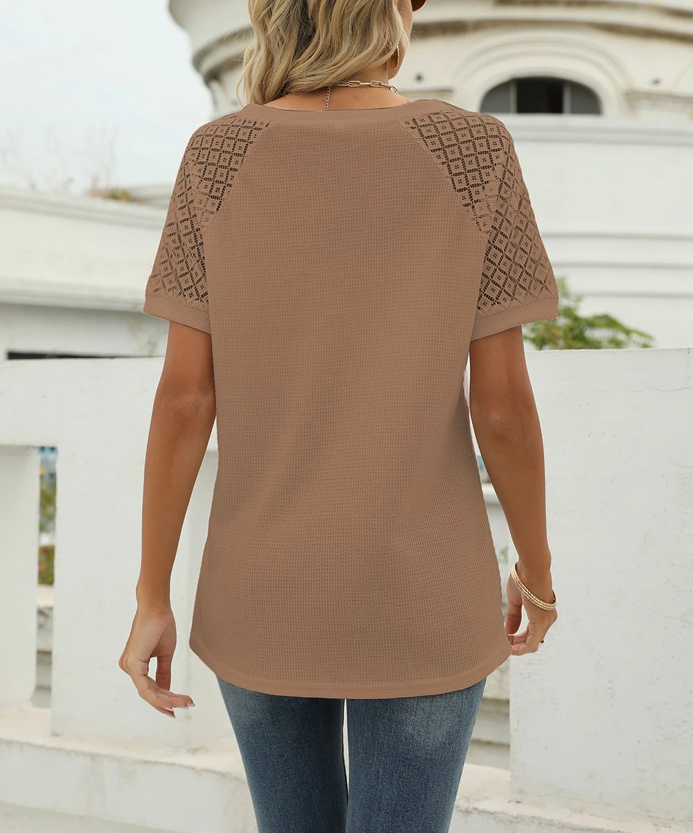 Coupon π Z Avenue Brown V-Neck Eyelet Sleeve Tunic - Plus π - Image 3