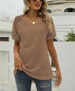 Coupon 🌟 Z Avenue Brown V-Neck Eyelet Sleeve Tunic - Plus 🛒