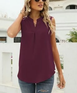 Hot Sale 🔔 Z Avenue Burgundy Lace Accent Sleeveless Tunic - 👩 Women 🥰
