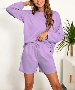 Deals π₯° Z Avenue Light Purple Crewneck Long-Sleeve Top & Shorts - π© Women & Plus βοΈ