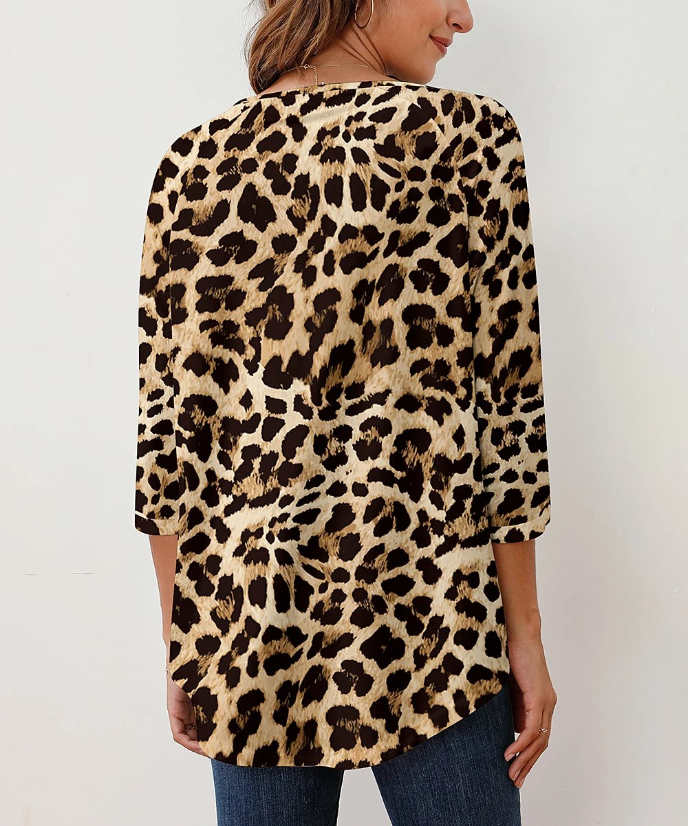 Best Pirce π₯ Z Avenue Brown & Black Heart Leopard Three-Quarter Sleeve Tunic - Plus β - Image 2