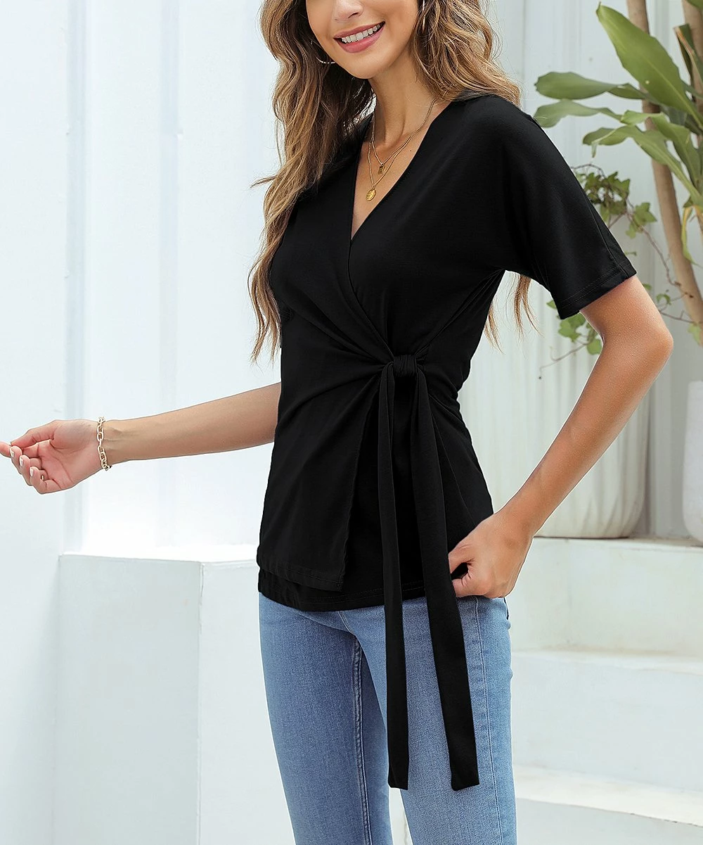 Wholesale π― Z Avenue Black Short-Sleeve V-Neck Tee - π© Women & Juniors βοΈ - Image 2