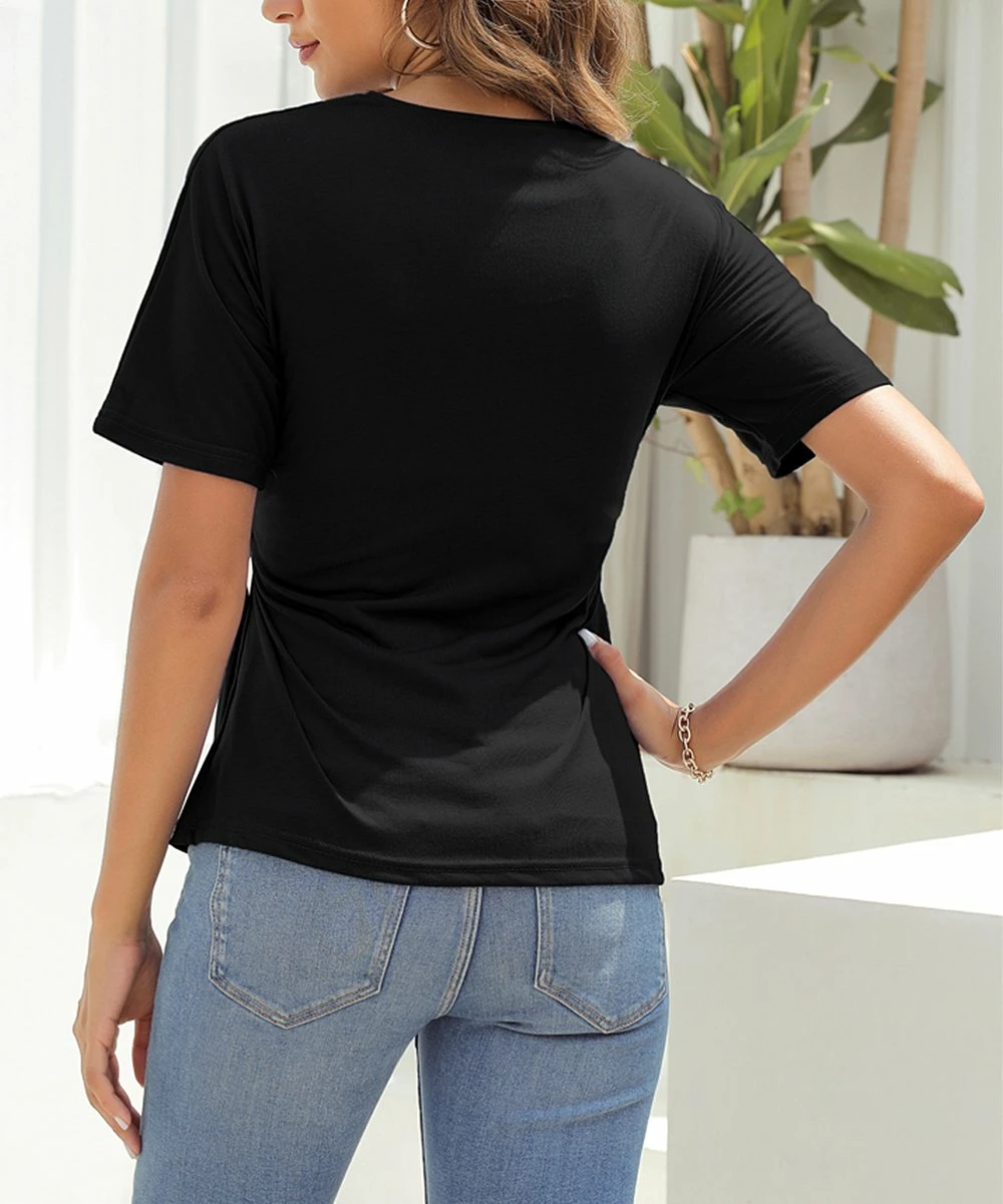 Wholesale π― Z Avenue Black Short-Sleeve V-Neck Tee - π© Women & Juniors βοΈ - Image 3