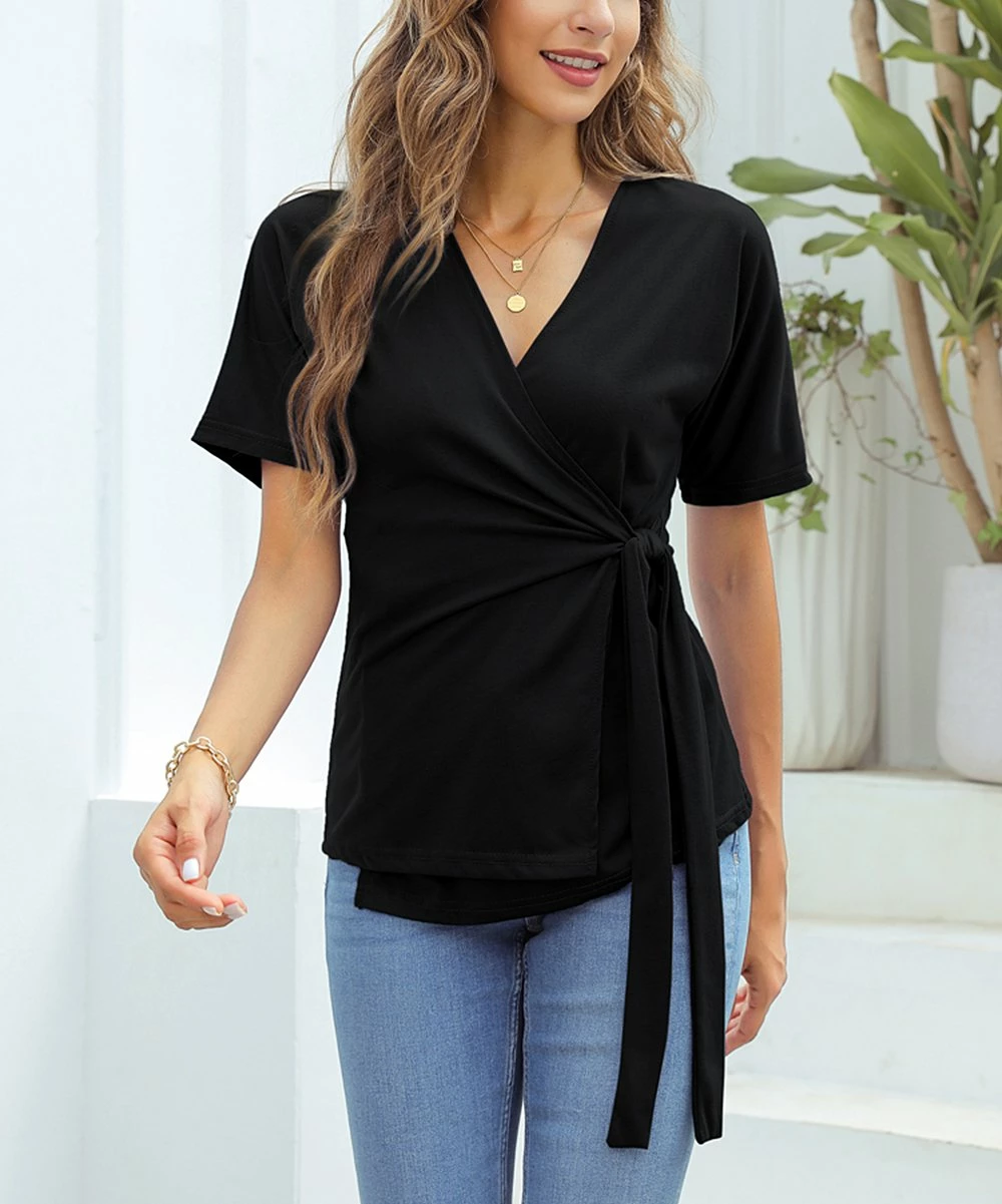 Wholesale π― Z Avenue Black Short-Sleeve V-Neck Tee - π© Women & Juniors βοΈ
