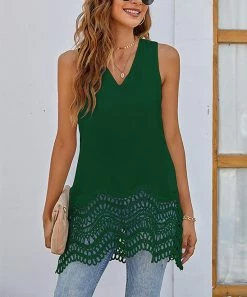 Best reviews of 🤩 Z Avenue Green Lace-Hem V-Neck Sleeveless Tunic - 👩 Women 🎉