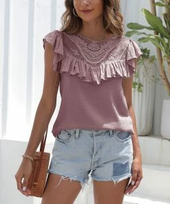 Cheap 😉 Z Avenue Mauve Lace-Accent Short-Sleeve Tee - 👩 Women ❤️