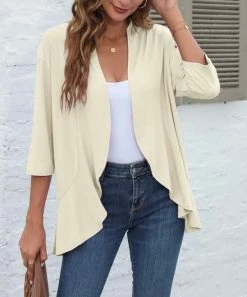 Top 10 👍 Z Avenue Beige Three-Quarter Sleeve Flounce Cardigan - 👩 Women & Juniors 🛒