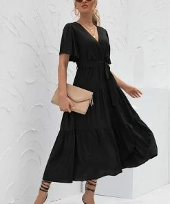 Discount β Z Avenue Black Tie-Waist V-Neck Maxi π Dress - π© Women π