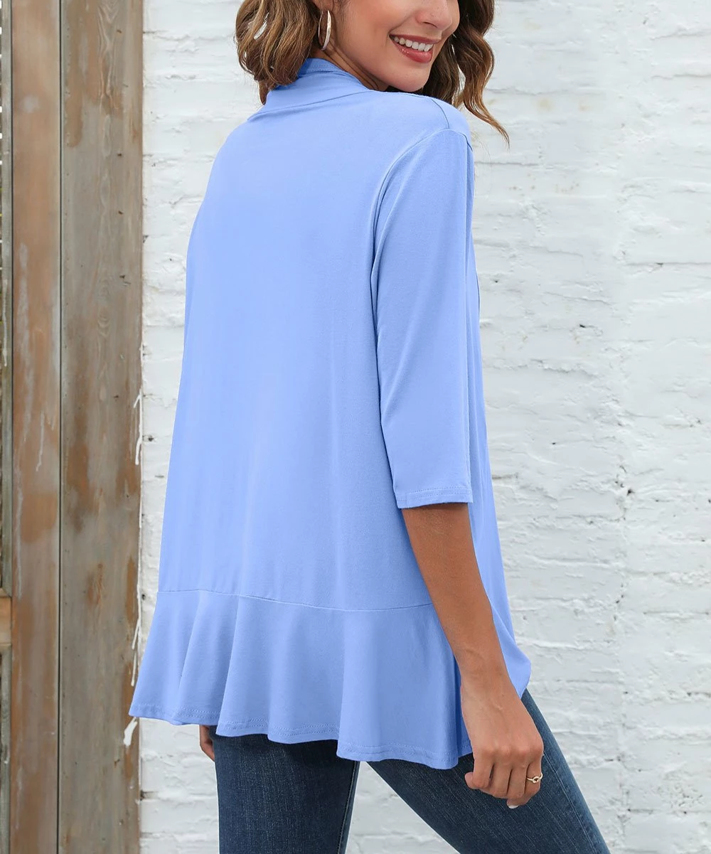 Cheap ๐งจ Z Avenue Blue Three-Quarter Sleeve Drape-Front Cardigan - ๐ฉ Women ๐ 5 Cheap ๐งจ Z Avenue Blue Three-Quarter Sleeve Drape-Front Cardigan - ๐ฉ Women ๐ - Image 3