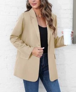 New 🌟 Z Avenue Beige One-Button Pocket Boyfriend Blazer - 👩 Women & Juniors 🌟