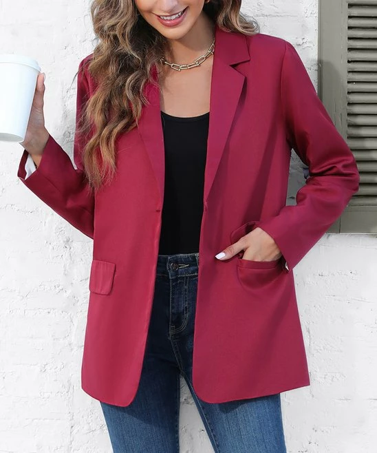 Flash Sale π Z Avenue Burgundy One-Button Pocket Boyfriend Blazer - π© Women & Juniors π - Image 2