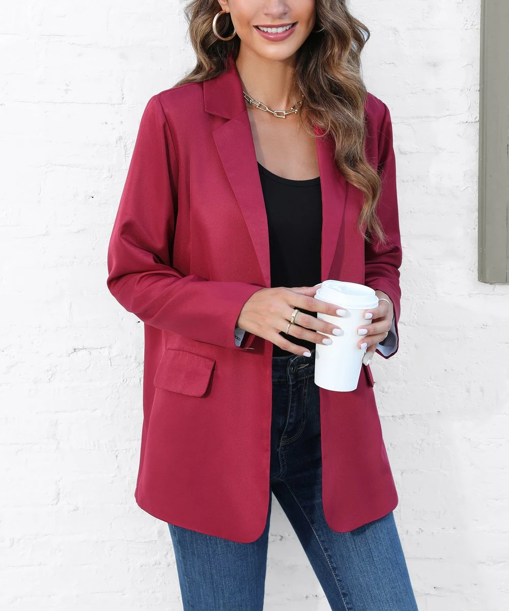 Flash Sale π Z Avenue Burgundy One-Button Pocket Boyfriend Blazer - π© Women & Juniors π - Image 4
