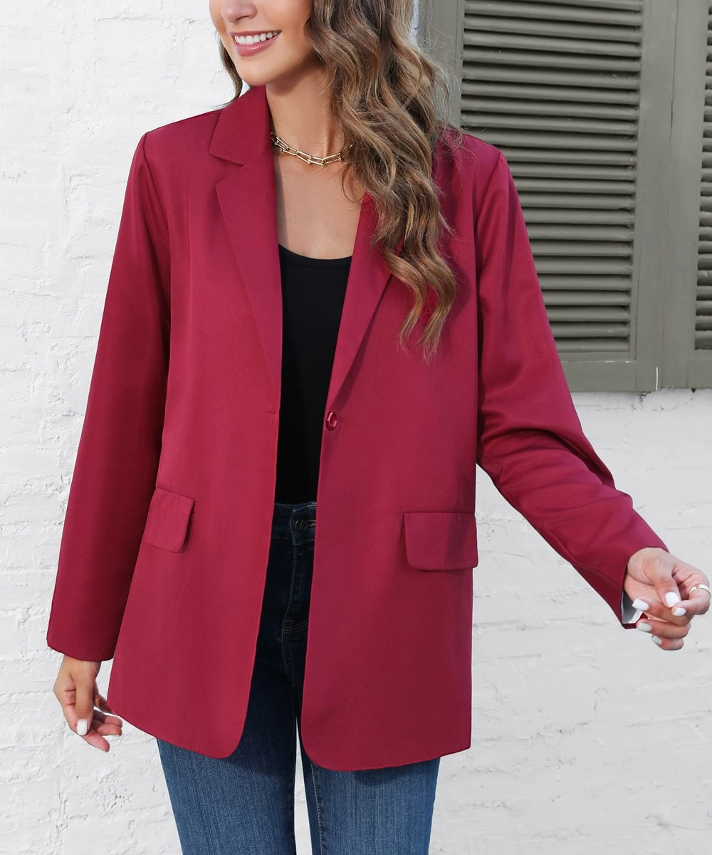 Flash Sale π Z Avenue Burgundy One-Button Pocket Boyfriend Blazer - π© Women & Juniors π - Image 5