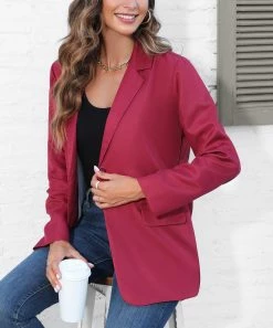 Flash Sale 👏 Z Avenue Burgundy One-Button Pocket Boyfriend Blazer - 👩 Women & Juniors 🎁