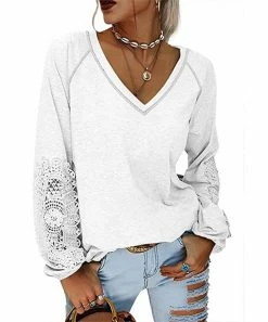 Best reviews of β€οΈ Z Avenue White Lace-Sleeve V-Neck Top - π© Women β€οΈ