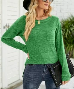 Best Pirce 🎁 Z Avenue Green Notch-Hem Long-Sleeve Top - 👩 Women & Juniors 🧨
